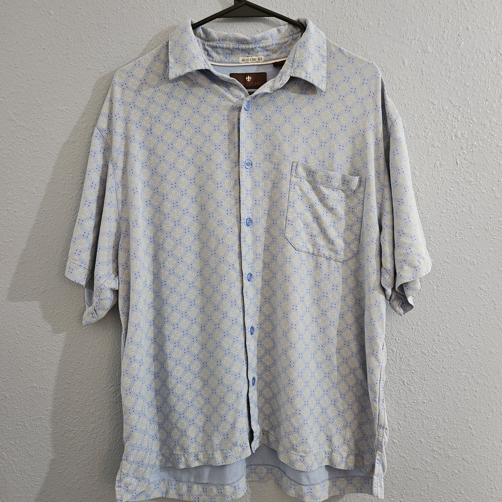 Toscano Men's Light Blue Patterned Shirt, Silk‎ Blend, Size Large